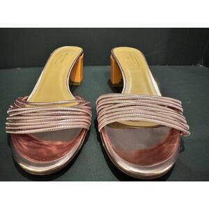 Aquazzura Firenze Italian Leather Metallic Strappy Block Heel Sandal EU Size 37